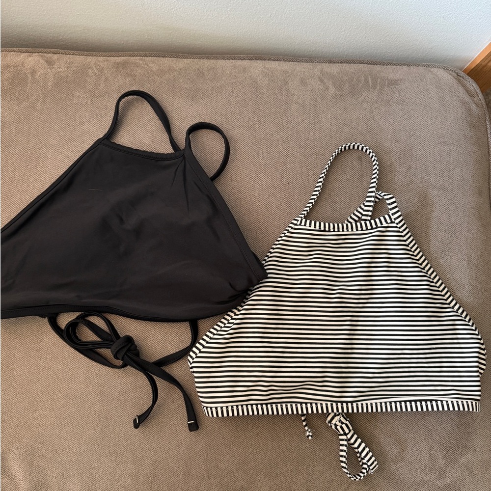 Aerie Black and Striped Bikini Tops